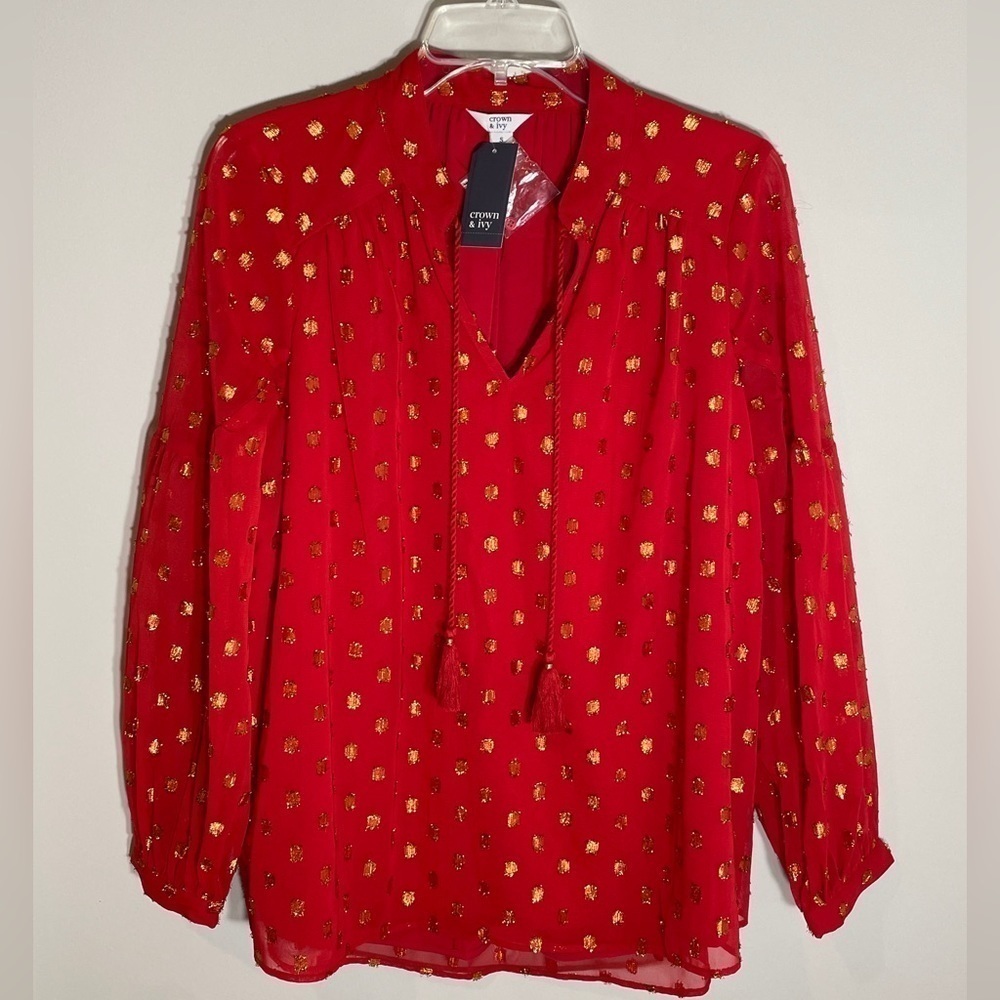 Crown & Ivy red and gold blouse